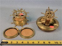 Brass Ship Coasters & Ash Tray w/ Compass