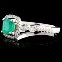 Emerald and Diamond Ring in 18K White Gold