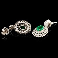 1.39ct Emerald & 1.52ctw Diam Earrings in 14K Gold