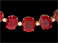135ct Ruby & 4ct Diamond Necklace in 14k Gold
