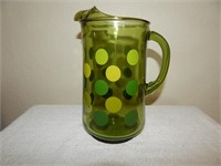 Mid Century Green polka Dot Water Glass Pitcher