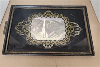 Vintage church scene serving tray. Missing 1