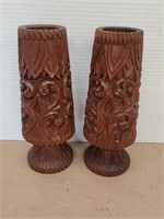 Hand carved wooden vases 10in