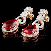 14K Gold Earrings 5.90ct Fire Opal & 2.10ctw Diam