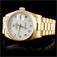 36MM Rolex Day-Date Watch 18K Gold White Roman Dia