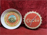 Coors Beer plastic tray & clock sign.