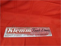 Klemm Tank lines sign.