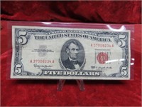 1963 series  Red seal $5 dollar Banknote.