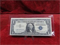 1957B Silver certificate $1 US banknote.