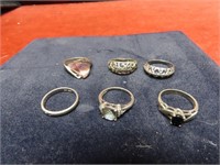 (6)Sterling silver marked rings.