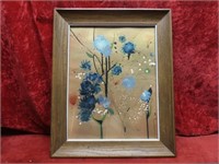 Abstract flowers painting. Framed unsigned.