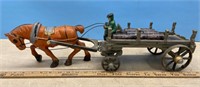 Vintage Cast Iron Cart & Horse (some damage