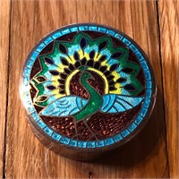 Round Metal Peacock Pill Box