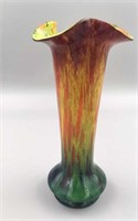 Signed Czechoslovakian Spatter Vase w/ Ribbons