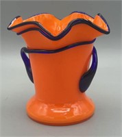 Small Orange Tango Vase with Cobalt Accents