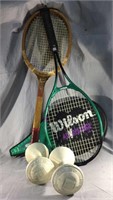 Vintage Tennis Rackets and Plastic Weights