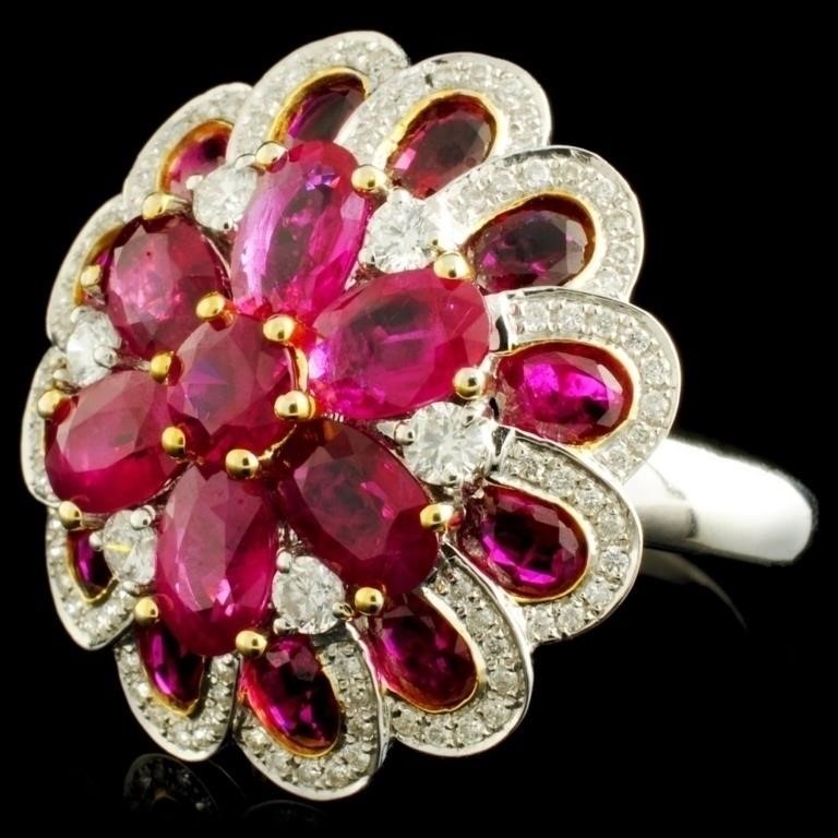 18K Gold Ring with 6.15ct Ruby & 0.59ctw Diamonds