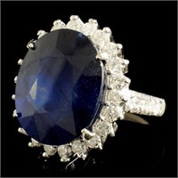 14K Gold Sapphire & Diam Ring: 17.15ct & 1.25ctw
