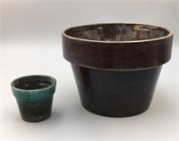 Vintage Brown and Teal Flower Pots