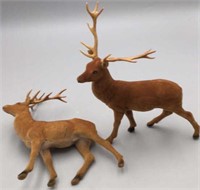 Two Large Flocked Deer or Elk Xmas Decorations