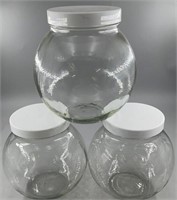 Lot of 3 Large Glass Candy/Storage Jars
