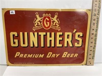 GUNTHER'S BEER METAL ADVERTISING SIGN