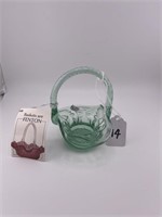 FENTON SMALL GREEN BASKET WITH PAPERWORK 4" TALL