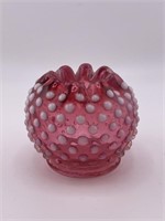 FENTON CRANBERRY HOBNAIL ROSE BOWL 2 3/4" TALL