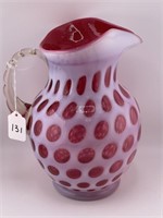 FENTON CRANBERRY COIN DOT WATER PITCHER 9 1/2"