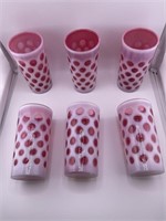 FENTON CRANBERRY COIN DOT WATER GLASSES SET OF 6
