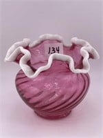 FENTON CRANBERRY SWIRL SNOW REST VASE 4" TALL