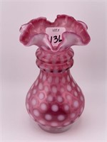 FENTON POLKA DOT RUFFLED VASE 6" VASE X 3 1/2" DIA