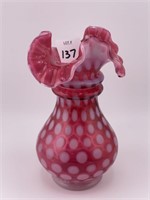 FENTON POLKA DOT RUFFLED VASE 6" TALL X 3 1/2" DIA