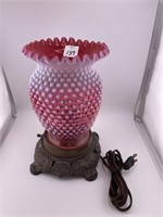 FENTON CRANBERRY HOBNAIL RUFFLED SHADE LAMP