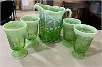Rare Mosser Variegated Green Cheries Pitcher and G