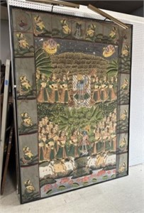 Large Hindu Framed Hand Painted Tapestry
