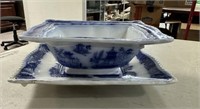 Flow Blue Tureen and Under Plate
