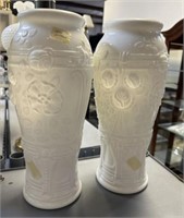 Pair of Vintage Milk Glass Tall Flower Vases