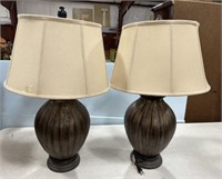 Pair of Gold Painted Ceramic Vase Lamps