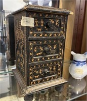 Vintage Carved Three Drawer Jewelry Box