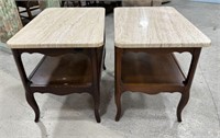 Pair of French Style Cherry Marble Top Side Tables