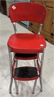 Vintage Stylaire Red Metal Fold Out Step Stool Cha