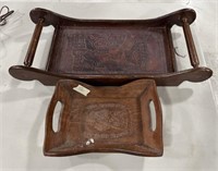 Two Hand Carved Wood Serving Tray