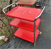 Vintage Red Painted Three tier Serving Cart