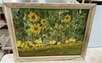 Signed EVE 1980 Flower Garden Painting