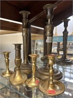 Group of Brass Candle Holders