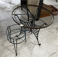 Outdoor Wrought Iron Round Table and Plant Stand