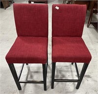 Pair of Red Upholstered Modern Bar Stool