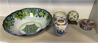 Imari Porcelain Trinket, Vase, and Serving Bowl