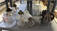 Group of Vintage Glass Oil Lamps